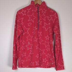 Eddie Bauer Women's Red Quest Fleece 1/4" Zip with White Stars Size L